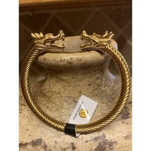 Gold Tone Stainless Steel Dragon Head Cuff Bracelet by Jean Claude